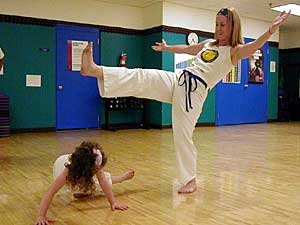 
A capoeira class at a YWCA in Minneapolis teaches the basic techniques to a group of 6-year-olds.   (MPR Photo/Annie Feidt)