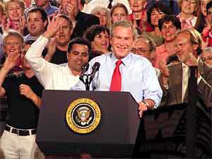 
President Bush at a July campaign stop in Duluth.   (MPR file photo)