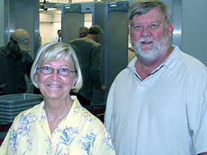 
Traveler Barbara Dvorak on her way from MSP to Florida said she doesn't like the "registered" traveler program. She thinks everyone ought to be treated the same. (MPR Photo/Mark Zdechlik)