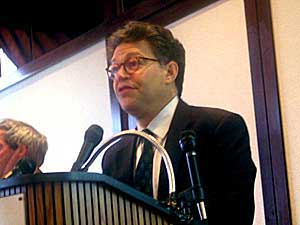 
Comedian and radio talk show host Al Franken, a Minnesota native, also spoke to the delegates Wednesday.  (MPR Photo/Bob Collins)