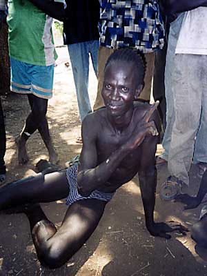 
One refugee named Oboge danced around the Pochalla camp in his underwear, singing. He recited bits of poetry and struck poses of people shooting guns, and then of people writhing and falling.
 (Photo by Doug McGill)