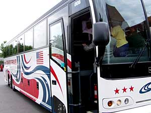 
The tour bus made several stops during the tour to allow neighborhood residents to come on board and address the passengers. (Brandt Williams)
