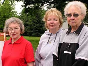 
Corlys Chase, Nancy Harvey, and Guila Kurtz helped raise the funds necessary to build the Hope Market. (MPR Photo/Annie Baxter)