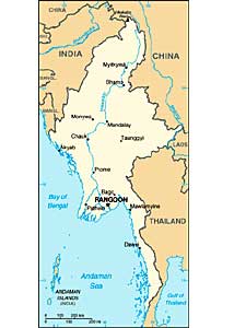 
Burma's military leaders are seeking closer ties with China and India in an effort to revive the country's moribund economy (Map courtesy CIA Factbook)