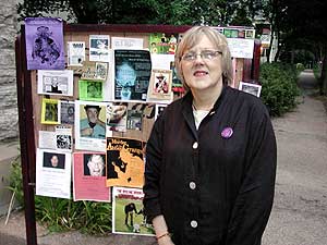 
Lynn Cross, just before a performance of "Alien Potluck" at the Minnesota Fringe Festival. Cross says the lively theater scene in Minneapolis and the Fringe feed each other.  (MPR Photo/Chris Roberts)