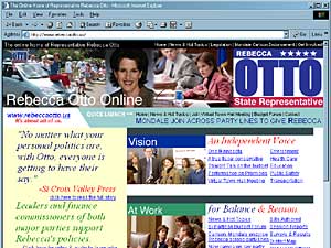 
State Rep. Rebecca Otto's Web site includes the basics plus audio, video and software described as a "virtual town hall meeting." (Image from Rebecca Otto's Web site)