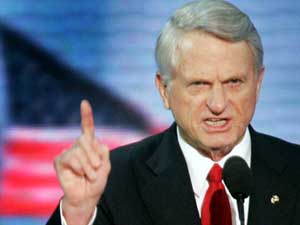 
Democratic Sen. Zell Miller, who spoke on behalf of Bill Clinton in 1992, said this time around he supports Republican George Bush. Kerry is "more wrong, more weak and more wobbly than any other national figure," Miller said. (Photo by Alex Wong/Getty Images)