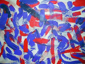
A "presidential" painting. The interactive piece, "The Art of Politics: One Stroke, One Vote" looks like somebody's abstract vision of the American flag. (MPR photo/Chris Roberts)