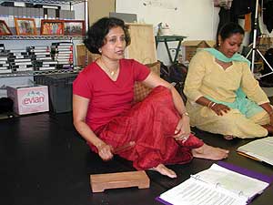 
Ranee Ramaswamy, founder of Ragamala Music and Dance Theater. On a visit to Indonesia, Ramaswamy saw Balinese artists performing the epic Hindu myth, "The Ramayana." She was so entranced, she enlisted the Walker Art Center to help recreate the experience in the Twin Cities. (MPR photo/Chris Roberts)