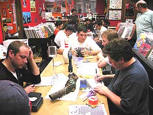 
A Radio Re-Volt workshop at Aardvark Records in Minneapolis. Organizers will be holding at least 13 workshops through October. (MPR Photo/Chris Roberts)