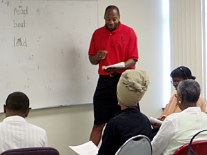 
Teachers at Seed Academy/Harvest Prep begin class two weeks before the first day of school.  Today they are going over how to conduct vocabulary drills. (Brandt Williams)