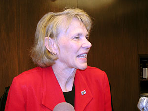 
Kiffmeyer acknowledges her office hasn't used this law to remove names from the ballot in the past. She says a new computer system allowed her office to quickly run election results after the primary, and calculate that the Independence Party hadn't met the threshold.  (MPR Photo/Laura McCallum)