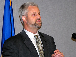
Independence Party chairman Jim Moore says the law places an unfair burden on candidates, and the secretary of state isn't giving the party's candidates any remedy. (MPR Photo/Laura McCallum)