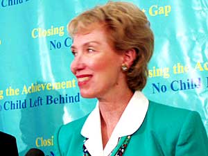 
State Education Commissioner Alice Seagren acknowledges the problem. "We must fund education this year. We cannot let it go another two years," she says. (MPR Photo/Tim Pugmire)