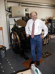 
Allan Kornblum has been running Coffeehouse Press for twenty years. While he used to handset his publications, he now sends the manuscripts to a printer, and only works the hand press on special occasions. (MPR Photo/Marianne Combs)