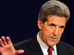
  He "regrettably rushed us into war" in Iraq, Kerry said, and
pushed "alliances away and as a result America ... is not as safe
as we ought to be."
 (Photo: Joe Raedle/Getty Images)