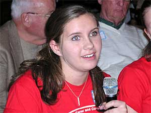 
Cassidy Ptacek, a high school student from Grand Meadows, says she doesn't believe either Bush or Kerry when they say there won't be another military draft. "A lot of people go back on their promises, and I think that if this war continues, it will happen," she said.
 (MPR Photo/Laura McCallum)