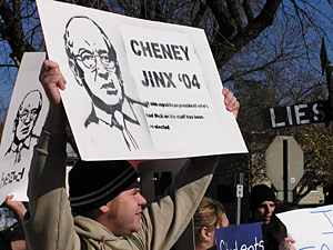 
Protesters chanted "eight more days," a reference to the number of days until the election.
 (MPR Photo/Bob Reha)