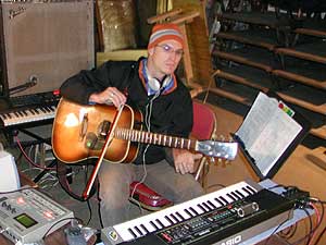
Minneapolis musician J.G. Everest. Everest is Johnson's longtime collaborator. He composed the soundscape for "Heat and Life," which is an amalgamation of electronic and instrumental music, and sounds gathered in Alaska and the Soap Factory in Minneapolis.  (MPR photo/Chris Roberts)