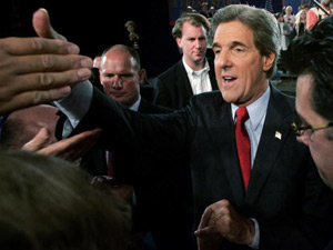 
Democratic presidential candidate John Kerry greets supporters during a rally at the University of Wisconsin-Green Bay on Tuesday. (Photo by Justin Sullivan/Getty Images)