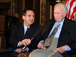 
Governor Pawlenty was joined by former Governor Elmer L. Andersen in March 2004 to announce that the new Minnesota Department of Human Services building will be named after Governor Andersen.  (Office of Gov. Tim Pawlenty)