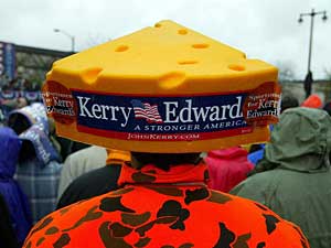 
Kerry's rally was held outdoors, and his supporters braved wet, rainy weather to cheer him on.  (Photo by Justin Sullivan/Getty Images)
