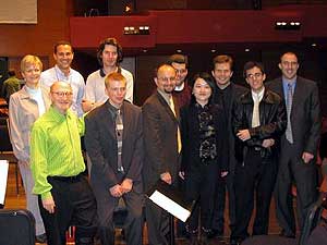 
The 2004 Composer Institute. (Front row from left) Aaron Jay Kernis, Andrew Norman, Patrick Burke, Fang Man, Sheridan Seyfried. (Back row from left) Beth Cowart, Daniel Wachs, Mischa Santora, John Christian Orfe, David Plylar, Rob Smith. (Photo by Fang Man, courtesy of the Minnesota Orchestra.)