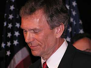
Sen. Tom Daschle conceded the race Wednesday morning. The White House had targeted Daschle for defeat. He is the first Senate leader to be unseated in more than 40 years.
 (MPR photo/Mark Steil)