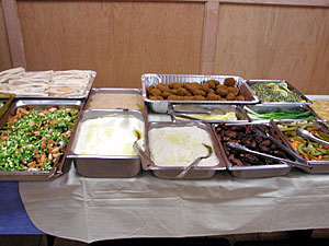 
The buffet is filled with Middle Eastern specialties such as grilled lamb and kofta kebabs.   (MPR Photo/Julie Siple)