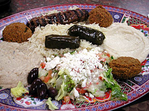
Customers say they come in part because they find community and a sense of holiday during Ramadan. But the main reason is the food -- such as stuffed grape leaves, grilled lamb, falafel, hummus, and babaganoush.   (MPR Photo/Julie Siple)