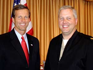 
Chris Rossing with Sen.-elect John Thune during a campaign event.  Rossing is hopeful Thune will deliver on his campaign promises. (Photo courtesy of Chris Rossing)