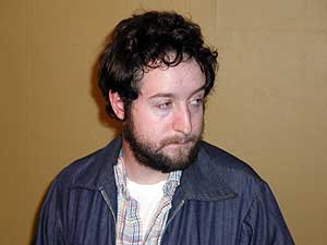 
Dylan lookalike? Devaney admits he used to idolize Dylan as an artist. He now thinks the clever wordplay on his new CD "La Mancha," owes more to Elvis Costello or Paul Westerberg. (MPR photo/Chris Roberts)