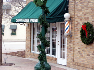 
Glen Gehring's barbershop.  Gehring says for the most part he doesn't think there's a great deal of inter-ethnic tension in the town.  (Brandt Williams)