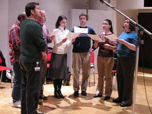 
"MPR Carolers" in the Maud Moon Weyerhaeuser Music Studio.   (MPR Photo/Tom Crann)