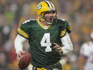 
Brett Favre threw four interceptions in the game. (Photo by Jonathan Daniel/Getty Images)