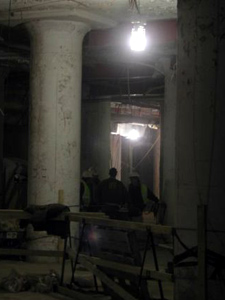 
Collins said the development is so big and complex, only now are people able to envision the plan to turn the imposing concrete warehouse and retail store into inviting office and living space, with modern amenities and abundant natural light.   (MPR Photo/Art Hughes)