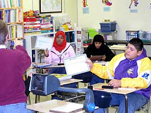 
Elaine Johnson uses many different techniques to teach in her classroom. (MPR Photo/Bob Reha)