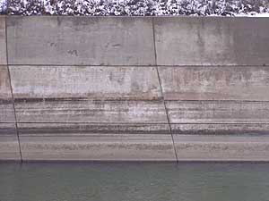 
Water marks at Gavins Point Dam show the river at record low levels.  Experts predict the drought to continue another few years. (Cara Hetland)