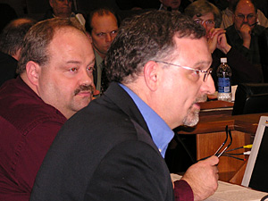 
Rep. Greg Davids, R-Preston, (left) says he doesn't think the debate over Atrazine is connected to his bill.
 (MPR Photo/Laura McCallum)