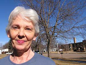 
Janice Peterson lives in Lakeland Mn. She doesn't support the plan to use coal for the Heron Lake BioEnergy ethanol plant.  She's worried about pollution. (MPR Photo/Mark Steil)