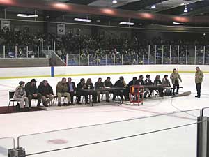 
A record crowd packed a Warroad hockey arena to tell DNR officials that proposed restrictions on ATV use on state lands would limit their access too much. (MPR Photo/Tom Robertson)