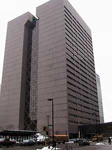 
The government center building was designed in the 1970s to emphasize openness and access. The building has more than 35 entrance points on ground level and through several skyways. 
 (MPR file photo)