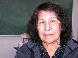 
My grandchildren go to school" at Red Lake High School, says Ona Kingbird, who teaches the Ojibwe language at an Indian charter school in Minneapolis. Her grandchildren were safe, but her cousin's granddaughter is among the dead. (MPR Photo/Mark Zdechlik)