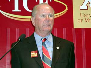 
TCF CEO Bill Cooper called the U a powerful, positive influence, and said the bank is happy to support the U's efforts to build a new stadium. (MPR Photo/Marisa Helms)