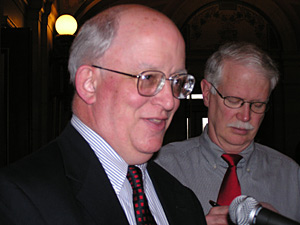 
Pawlenty chief of staff Dan McElroy says it's inappropriate for Hatch's office to issue a legal opinion on a legislative proposal that Hatch would have to defend if signed into law.  (MPR Photo/Michael Khoo)