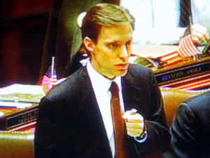 
Rep. Steve Simon grilled bill author Rep. Dan Severson on whether an amendment would prevent the University of Minnesota from offering domestic partner benefits. (House Radio and TV)