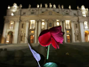 
A lone Rose is placed on the steps of St. Peter's Basilica in St Peter's Square April  in Vatican City. Catholics around the world  prayed for the Pope John Paul II as his health was deteriorated.  (Photo by Christopher Furlong/Getty Images)