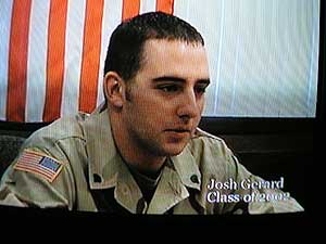 
Josh Gerard graduated from Cloquet Senior High School in 2002.  He was interviewed during a Christmas holiday visit to Cloquet. (Photo from documentary "When a Country Goes to War")