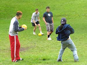 
At Kenwood Park in Minneapolis, dodgeball lovers play pickup games every Saturday.   (MPR Photo/Toni Randolph)