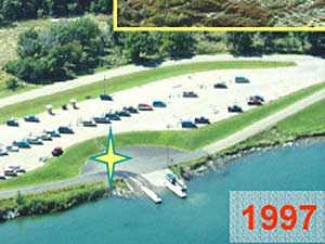 
This is the same landing in 1997, before the drought began. Note the location of the yellow star in each image. (Image courtesy of the South Dakota Fish and Parks Department)
